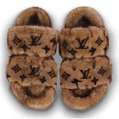 lv mink fur slippers|lv fuzzy slippers.